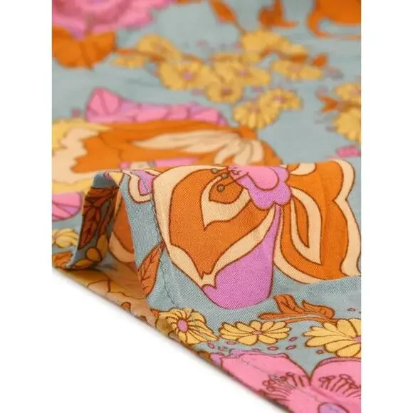 70s Boho Floral Maxi Dress, Short Sleeves and Pockets, vintage inspired, Large - Picture 3 of 4